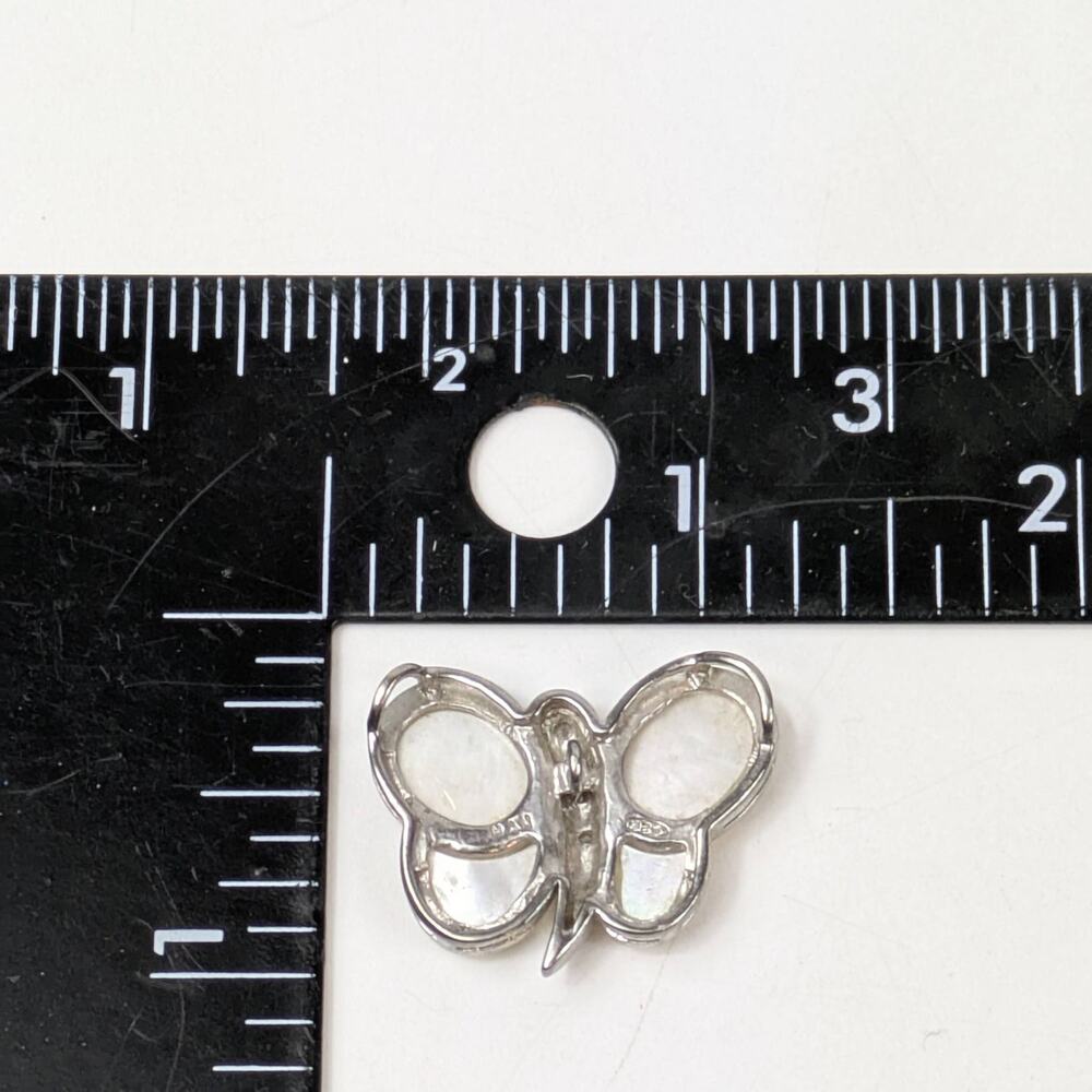 HAN Sterling Silver Butterfly Pendant Mother‑of‑Pearl Wings Signed 925 1" Moth - Picture 3 of 6